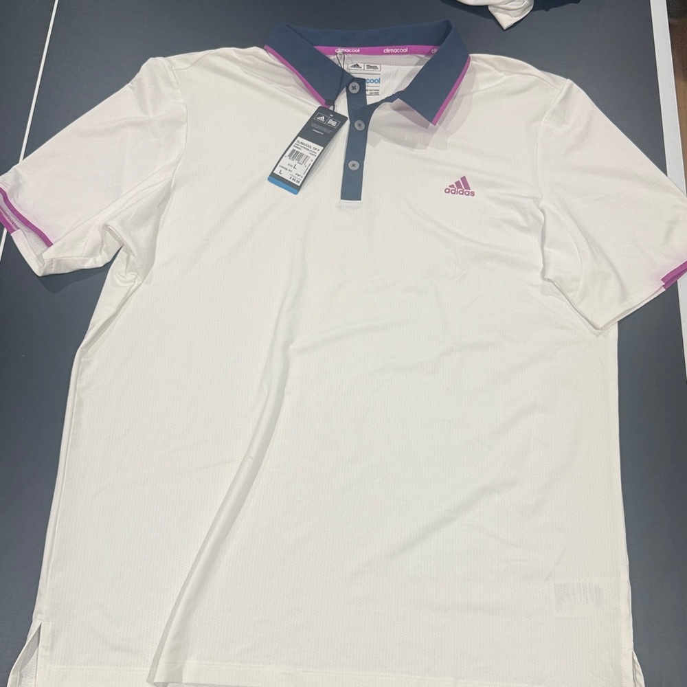 Adidas White Polo with Pink and Navy Details